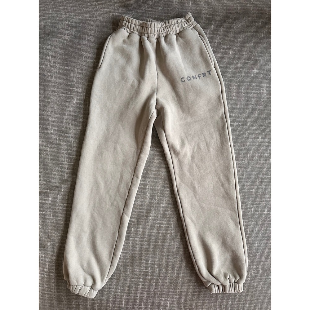 COMFRT XS Beige Fleece Lined Joggers Sweatpants High Waisted Sand Neutral
